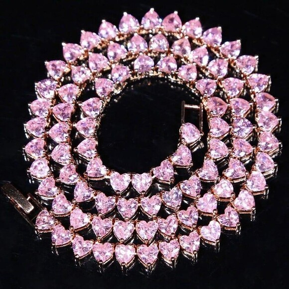 Other Jewelry - Pink Heart Shaped Rhinestone Necklace 44 F 5
